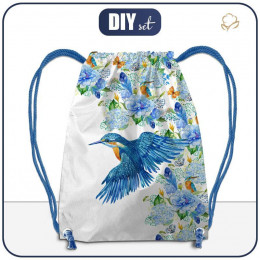 GYM BAG - KINGFISHERS AND LILACS (KINGFISHERS IN THE MEADOW) / white - sewing set