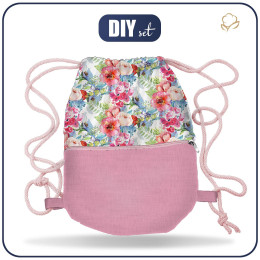 GYM BAG WITH POCKET - WILD ROSE PAT. 3 (IN THE MEADOW) - sewing set