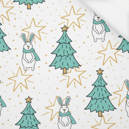 HARES WITH CHRISTMAS TREES / white - thick looped knit 