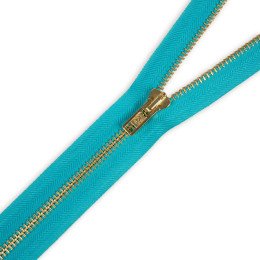 Metal zipper open-end 30cm – turquoise / gold 