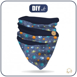 BUTTON SCARF - PLANETS PAT. 2 (SPACE EXPEDITION) / ACID WASH DARK BLUE / navy (single jersey)