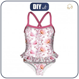 Girl's swimsuit - FLOWERS pat. 4 (pink) 