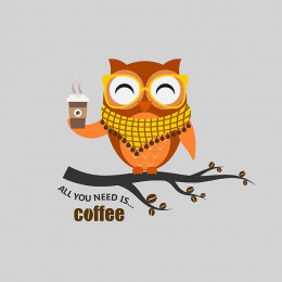 OWL WITH COFFEE / grey - panel