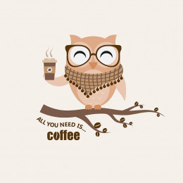 OWL WITH COFFEE / beige - panel