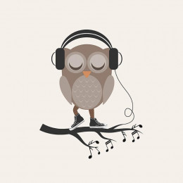 OWL WITH HEADPHONES / beige - panel