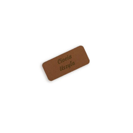 Leatherette label CIOCIA USZYŁA 4,5x2 cm - brown