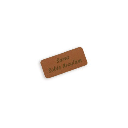 Leatherette label SAMA SOBIE USZYŁAM 2,5x4,5 cm - brown