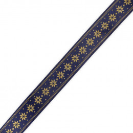 Satin ribbon 15mm gold stars / navy