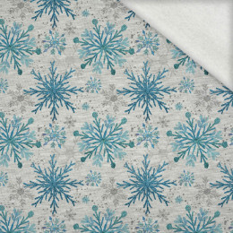 BLUE SNOWFLAKES pat. 2 / melange light grey - brushed knitwear with elastane