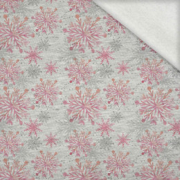 PINK SNOWFLAKES pat. 2 / melange light grey - brushed knitwear with elastane