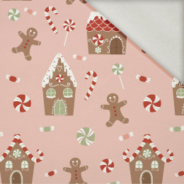 GINGERBREAD HOUSE (CHRISTMAS GINGERBREAD) / dusky pink - brushed knit fabric with teddy / alpine fleece