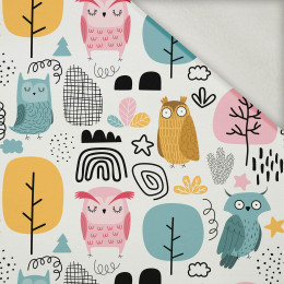 PAINTED OWLS - brushed knit fabric with teddy / alpine fleece