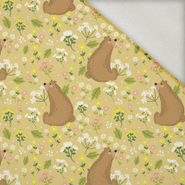 BEARS ON A MEADOW  - brushed knit fabric with teddy / alpine fleece
