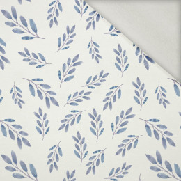 BLUE LEAVES pat. 2 / white - brushed knit fabric with teddy / alpine fleece