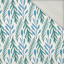 BLUE LEAVES pat. 3 / white - brushed knit fabric with teddy / alpine fleece