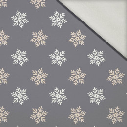 30% 100cm SNOWFLAKES pat. 5 (WINTER TIME) / grey - brushed knit fabric with teddy