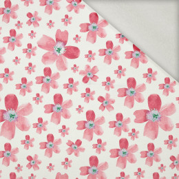 PINK FLOWERS PAT. 5 / white - brushed knit fabric with teddy / alpine fleece