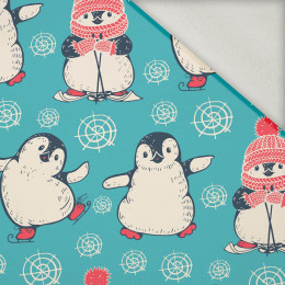 WINTER PENGUINS - brushed knit fabric with teddy / alpine fleece