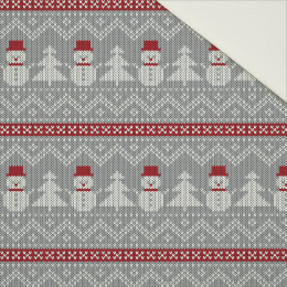 SNOWMEN WITH CHRISTMAS TREES / grey  - Cotton drill
