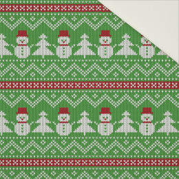 SNOWMEN WITH CHRISTMAS TREES / green  - Cotton drill