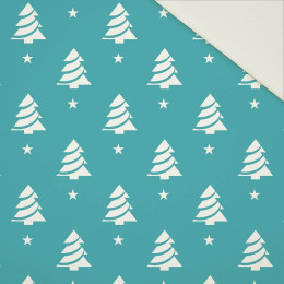 CHRISTMAS TREES WITH STARS / dark turquoise  - Cotton drill