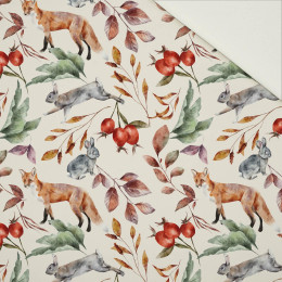FOREST ANIMALS PAT. 2 / WHITE (COLORFUL AUTUMN) - Cotton drill