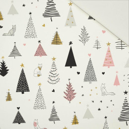 FOXES IN THE CHRISTMAS TREES / rose quartz - Cotton drill