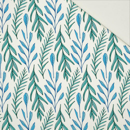BLUE LEAVES pat. 3 / white - Cotton drill