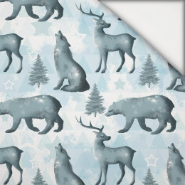 30% 100cm WINTER ANIMALS (WINTER IN THE MOUNTAINS) - Knitted fabric for sportswear, lightly brushed