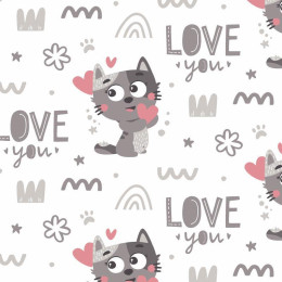 CATS / love you (CATS WORLD) / white - Cotton muslin