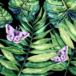 100cm LEAVES AND INSECTS PAT. 4 (TROPICAL NATURE) / black - Waterproof woven fabric