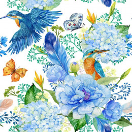 KINGFISHERS AND LILACS (KINGFISHERS IN THE MEADOW) / white
