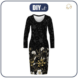 PENCIL DRESS (ALISA) - FLOWERS (pattern no. 8) / black - sewing set M