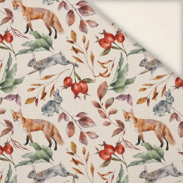 FOREST ANIMALS PAT. 2 / WHITE (COLORFUL AUTUMN) - Linen with viscose
