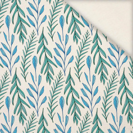 BLUE LEAVES pat. 3 / white - Linen with viscose