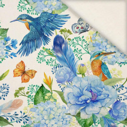 KINGFISHERS AND LILACS (KINGFISHERS IN THE MEADOW) / white - Linen with viscose
