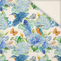 KINGFISHERS AND LILACS (KINGFISHERS IN THE MEADOW) / white - Linen 100%