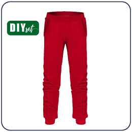CHILDREN'S JOGGERS (LYON) - RED - looped knit fabric 