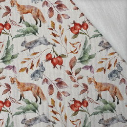 FOREST ANIMALS PAT. 2 / WHITE (COLORFUL AUTUMN) - Cotton muslin