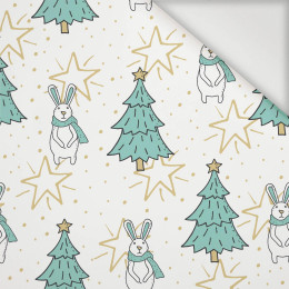 HARES WITH CHRISTMAS TREES / white - Nylon fabric PUMI
