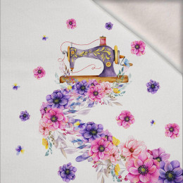 SEWING MACHINE AND FLOWERS -  PANEL (60cm x 50cm) brushed knitwear with elastane ITY
