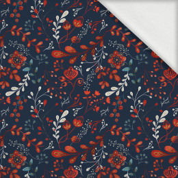 FOLK FLORAL pat. 1 / red (FOLK FOREST) - looped knit fabric with elastane ITY