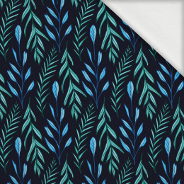 50cm BLUE LEAVES pat. 3 / black - looped knit fabric with elastane ITY