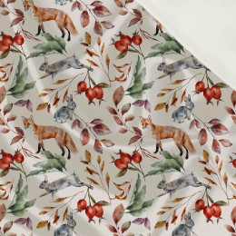 FOREST ANIMALS PAT. 2 / WHITE (COLORFUL AUTUMN) - Satin