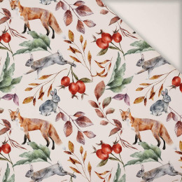FOREST ANIMALS PAT. 2 / WHITE (COLORFUL AUTUMN) - Cotton sateen 190g