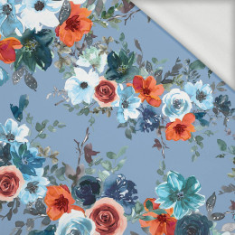 WATER-COLOR FLOWERS pat. 2 / light blue - organic looped knit fabric