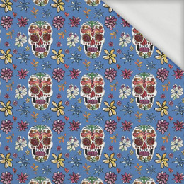 SKULLS pat. 2 / blue (DIA DE LOS MUERTOS) - looped knit fabric