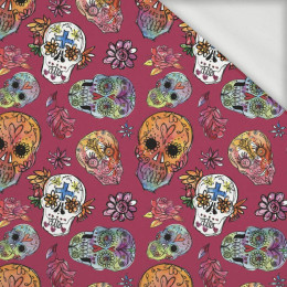 SKULLS pat. 3 / fuchsia (DIA DE LOS MUERTOS) - looped knit fabric
