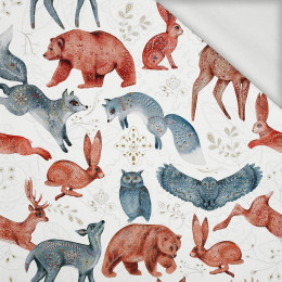FOLK ANIMALS pat. 1 / white (FOLK FOREST) - organic looped knit fabric