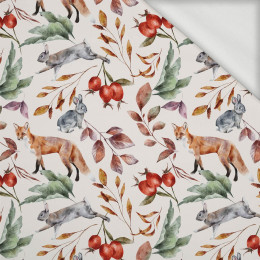FOREST ANIMALS PAT. 2 / WHITE (COLORFUL AUTUMN) - organic looped knit fabric